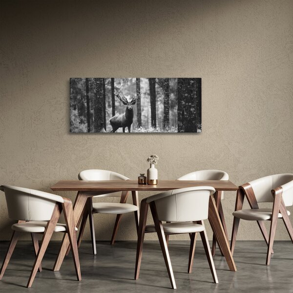 Slika - Jelen u šumi 2, crno-bijela (120x50 cm)