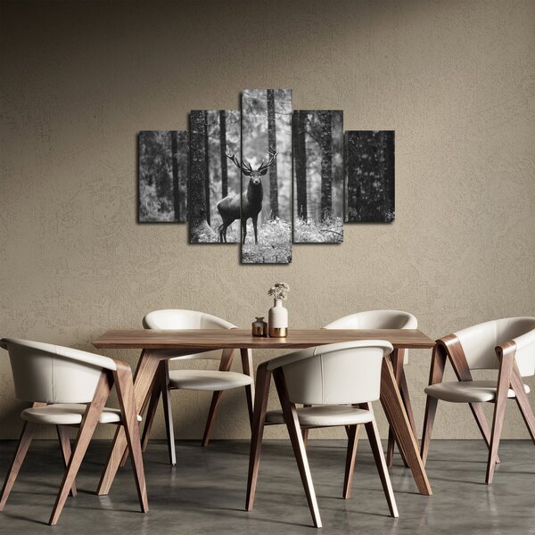 Slika - Jelen u šumi 2, crno-bijela (150x105 cm)