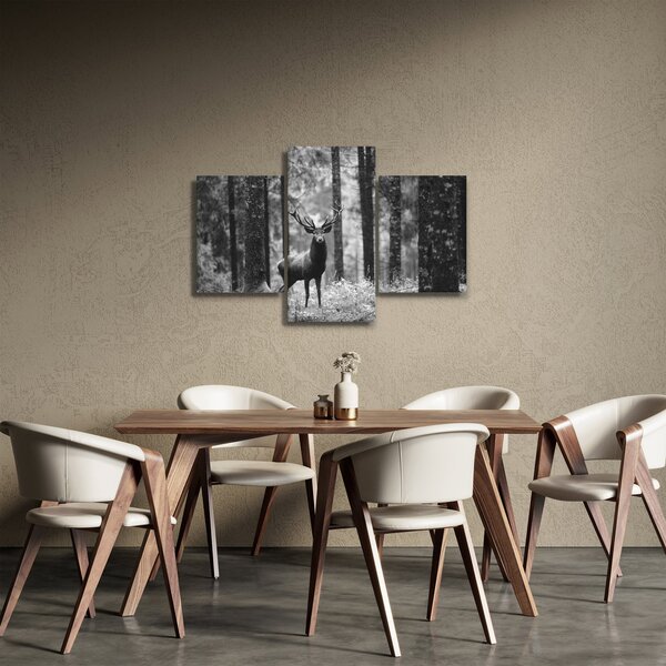Slika - Jelen u šumi 2, crno-bijela (90x60 cm)