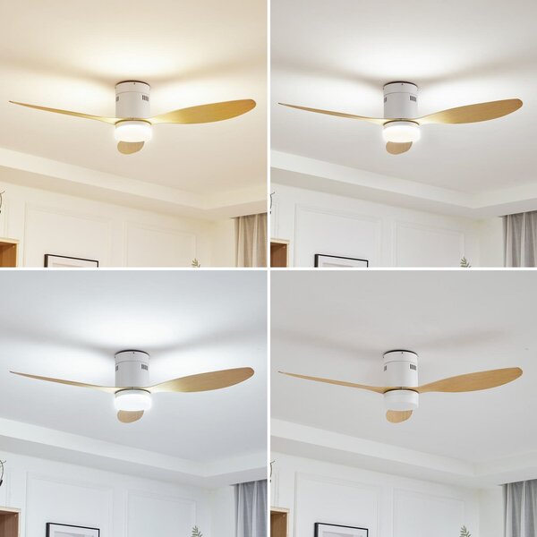 Kayu LED stropni ventilator bijeli/drveni - Lucande Lucande, Kayu, Drvo, Dnevna soba, Plastika, Moderan