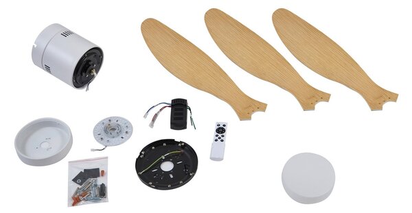 Kayu LED stropni ventilator bijeli/drveni - Lucande Lucande, Kayu, Drvo, Dnevna soba, Plastika, Moderan