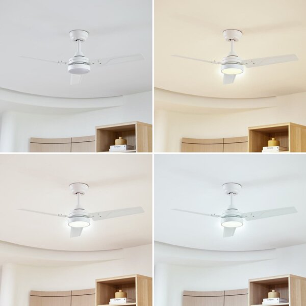 Aerallo LED stropni ventilator, bijeli, CCT, tih - Lindby Lindby, Aerallo, Bijela, Dnevna soba, Metal, Moderan