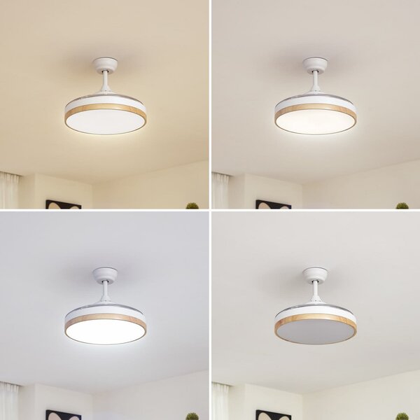 Oras LED stropni ventilator, bijeli, DC, tih, Ø 107 cm - Lindby Lindby, Oras, Bijela, Dnevna soba, Plastika, Moderan