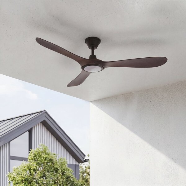 Winrod LED vanjski stropni ventilator, tamno drvo, IP66 - Lucande Lucande, Winrod, prigušiv, Drvo, Plastika, Moderan
