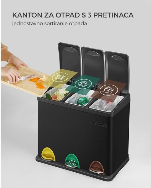 Kanta za odvajanje otpada SORT, 24 l (3x8 l), crna SongmicsHome
