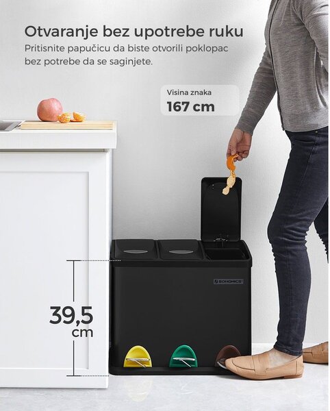 Kanta za odvajanje otpada SORT, 24 l (3x8 l), crna SongmicsHome
