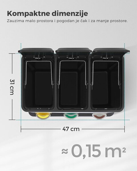Kanta za odvajanje otpada SORT, 24 l (3x8 l), crna SongmicsHome