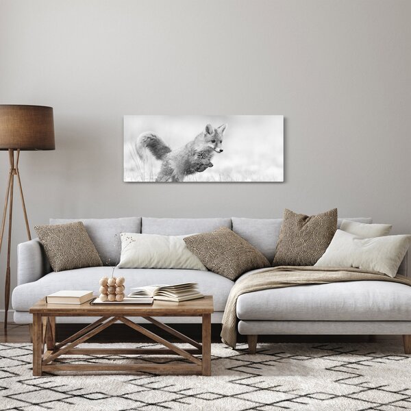 Slika - Lisica koja skače, crno-bijela (120x50 cm)