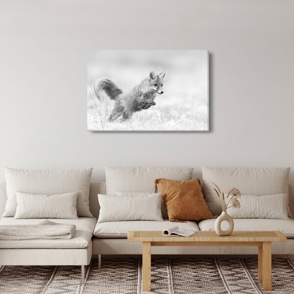 Slika - Lisica koja skače, crno-bijela (90x60 cm)