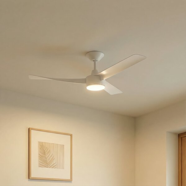 Lucande Airona LED stropni ventilator, bijeli, DC, tih, prigušiv., prigušiva, Bijela, Dnevni boravak/blagovaonica, Plastika
