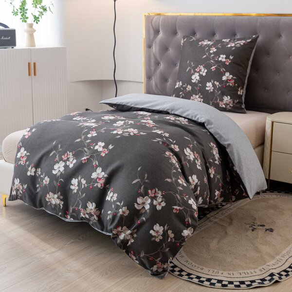 Flanelska posteljina od mikrovlakana BLOSSOM siva Dimenzije posteljine: 70 x 90 cm | 140 x 200 cm