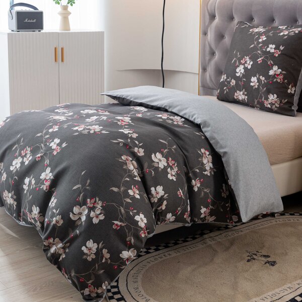Flanelska posteljina od mikrovlakana BLOSSOM siva Dimenzije posteljine: 70 x 90 cm | 140 x 200 cm