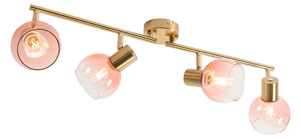 Art Deco reflektor zlata s ružičastim staklom 4 svjetla - Vidro