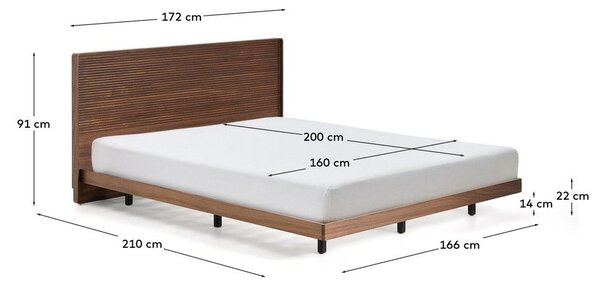 Smeđi bračni krevet od masivne breze s podnicom 160x200 cm Norlen – Kave Home