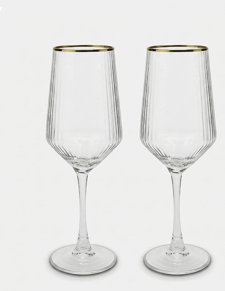 Sinsay - Čaše za vino s rebrastom površinom i zlatnim rubom 2 pack