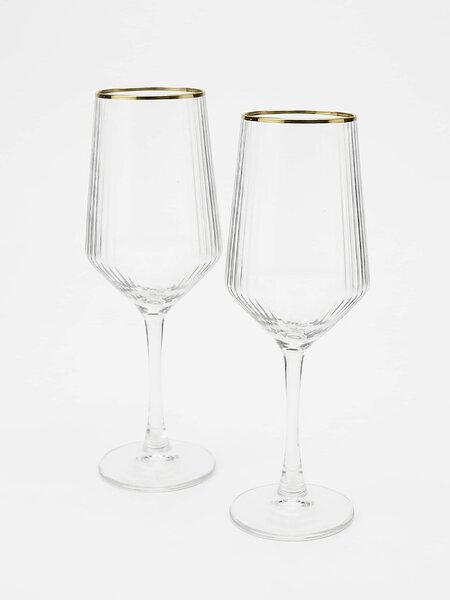 Sinsay - Čaše za vino s rebrastom površinom i zlatnim rubom 2 pack