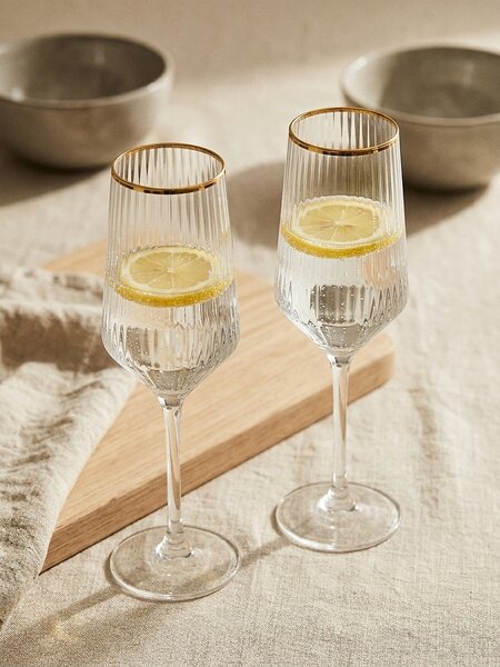 Sinsay - Čaše za vino s rebrastom površinom i zlatnim rubom 2 pack