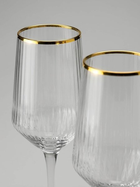 Sinsay - Čaše za vino s rebrastom površinom i zlatnim rubom 2 pack