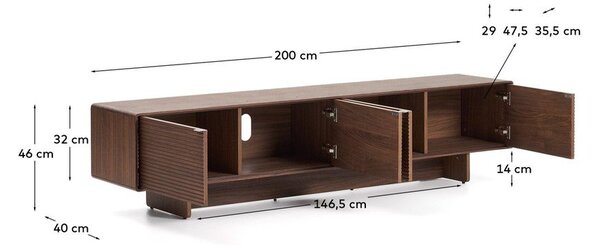 Tamno smeđa TV komoda u dekoru oraha 200x46x40 cm Norlen – Kave Home