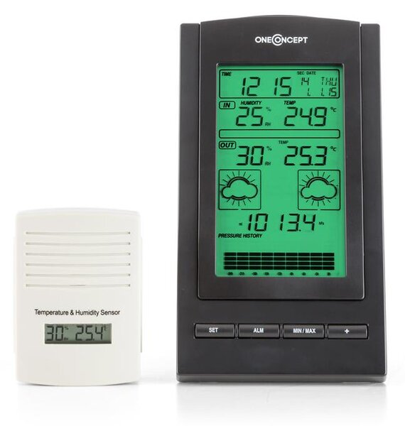 OneConcept ISFJORDEN, METEOROLOŠKA STANICA, ALARM, RAD NA BATERIJE, 1 x BEŽIČNI VANJSKI SENZOR