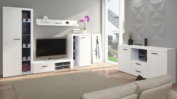Set za dnevni boravak Rokara (s komodom) (bijela) (LED rasvjeta)