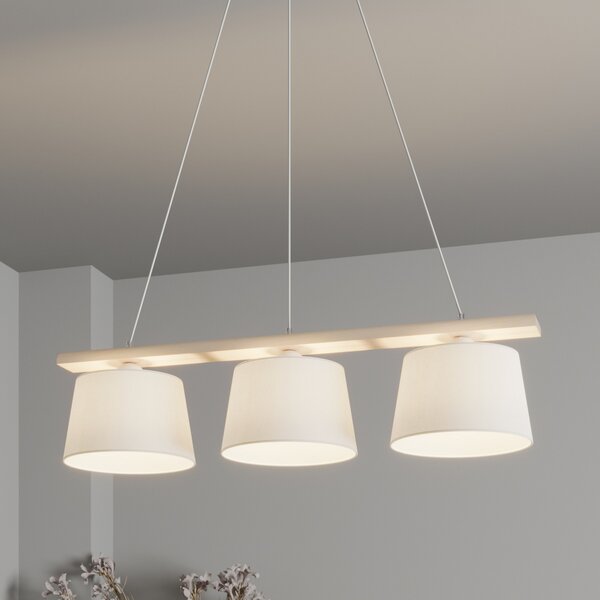 Euluna Viseća lampa Švedska, starinsko bijelo/bijelo, tekstil, drvo, 3 svjetla, prigušiva, Bijela, Dnevni boravak/blagovaonica, Tkanina / tekstil