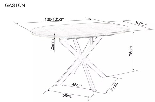 Razvlačni blagovaonski stol GASTON 100(135)X100 cm, crni mramorni dekor