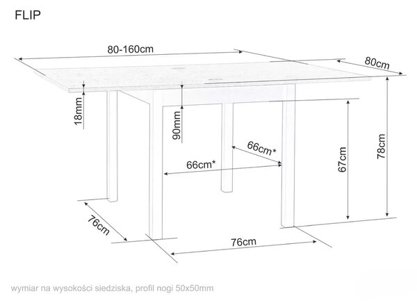 Proširivi blagovaonski stol FLIP 80(160)X80 cm, hrast Cremona Torro/kašmir