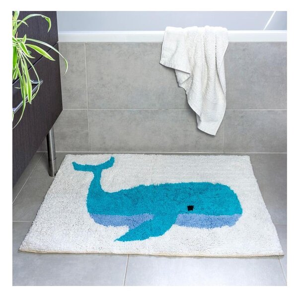 Bijelo-plava kupaonska prostirka 83x52,5 cm Whale - Rex London