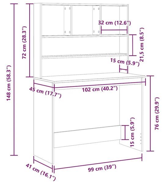 Radni stol s policama Crni hrast 102x45x148 cm Konstruirano drvo - Crni hrast