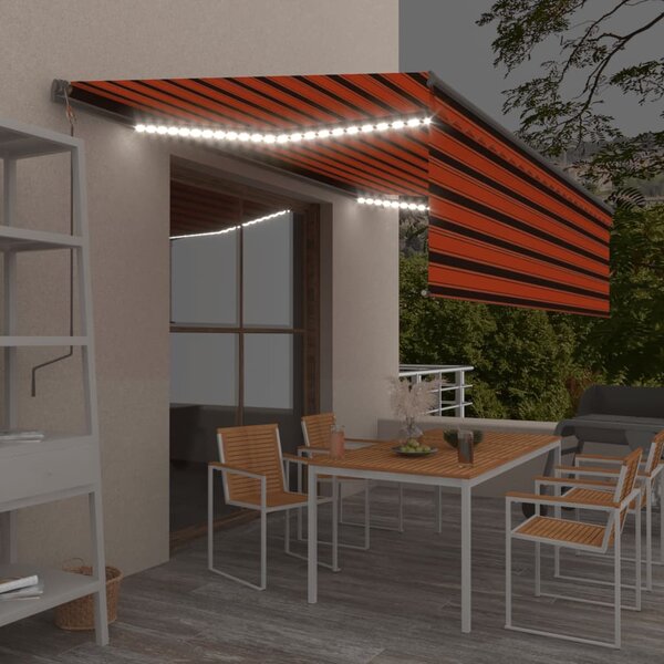 VidaXL Automatska tenda s roletom i senzorom LED 5x3m narančasto-smeđa