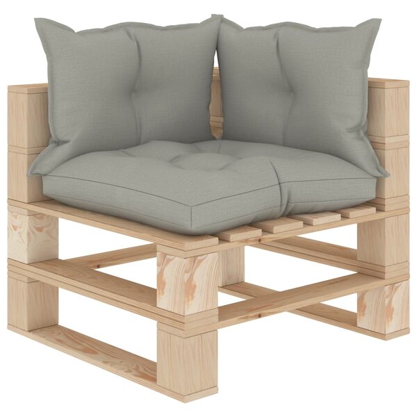 VidaXL Kutna vrtna sofa od paleta sa smeđe-sivim jastucima drvena