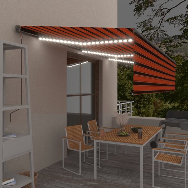 VidaXL Automatska tenda s roletom i senzorom LED 6x3m narančasto-smeđa