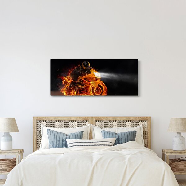 Slika - Motociklist s plamenom (120x50 cm)