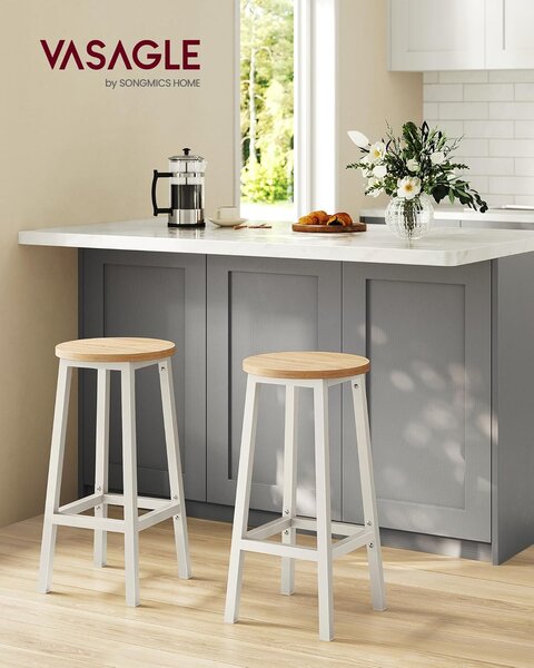 Set od 2 barske stolice, ‎32 x 32 x 65 cm, nosivosti do 100kg, bež i bijele boje