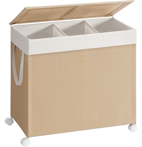 Košara za rublje s 3 pretinca, 66.5 x 37.5 x 65 cm, bež i bijele boje | SONGMICS