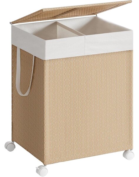 Košara za rublje s 2 pregrade, 46.5 x 37.5 x 65 cm, bež i bijele boje | SONGMICS