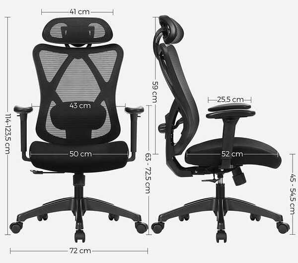 Uredska stolica s naslonom za glavu MAGNUS, max. 150 kg, crna SongmicsHome