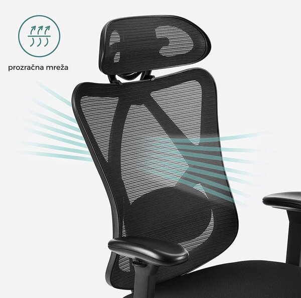 Uredska stolica s naslonom za glavu MAGNUS, max. 150 kg, crna SongmicsHome