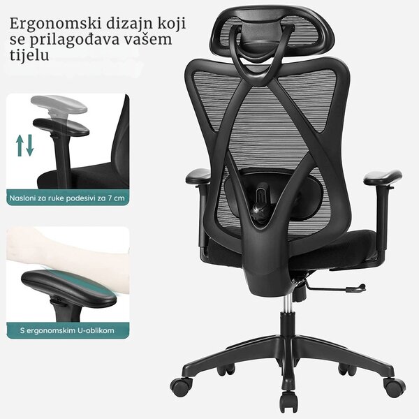 Uredska stolica s naslonom za glavu MAGNUS, max. 150 kg, crna SongmicsHome