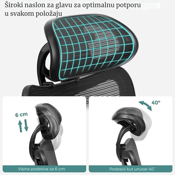Uredska stolica s naslonom za glavu MAGNUS, max. 150 kg, crna SongmicsHome