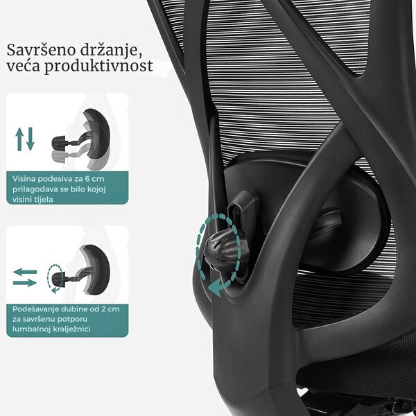 Uredska stolica s naslonom za glavu MAGNUS, max. 150 kg, crna SongmicsHome