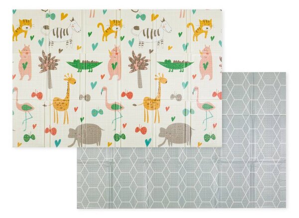 PETITE&MARS Dvostrana podloga za igru Campy, Animals&Hexagon 130x200 cm