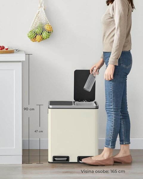 Kanta za odvajanje otpada SORT 30l (2×15l), bež/srebrna/crna SongmicsHome