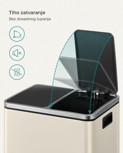 Kanta za odvajanje otpada SORT 30l (2×15l), bež/srebrna/crna SongmicsHome