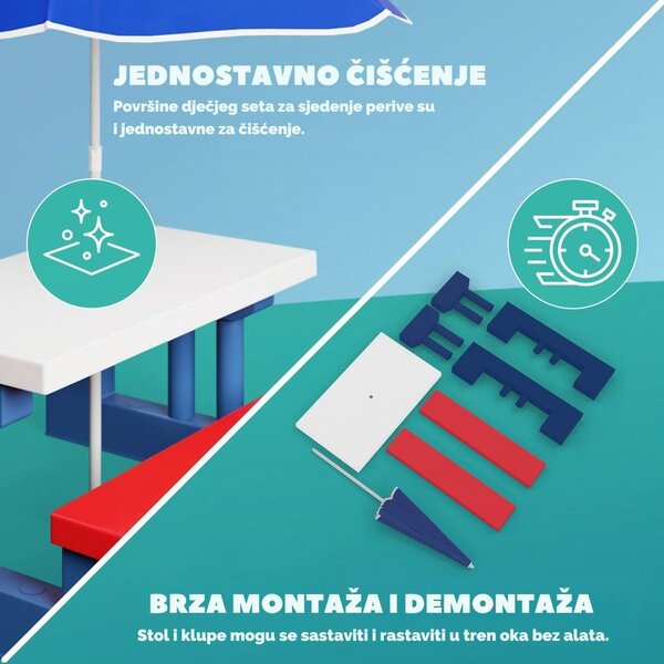 Dječji set za sjedenje sa suncobranom JASMIN, 67x78,5x42,5 cm, plava/bijela/crvena Spielwerk