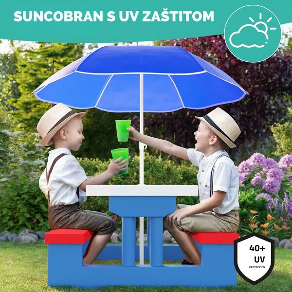 Dječji set za sjedenje sa suncobranom JASMIN, 67x78,5x42,5 cm, plava/bijela/crvena Spielwerk