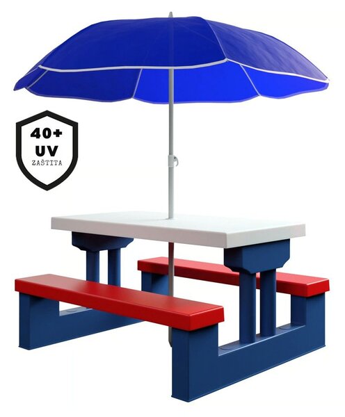 Dječji set za sjedenje sa suncobranom JASMIN, 67x78,5x42,5 cm, plava/bijela/crvena Spielwerk