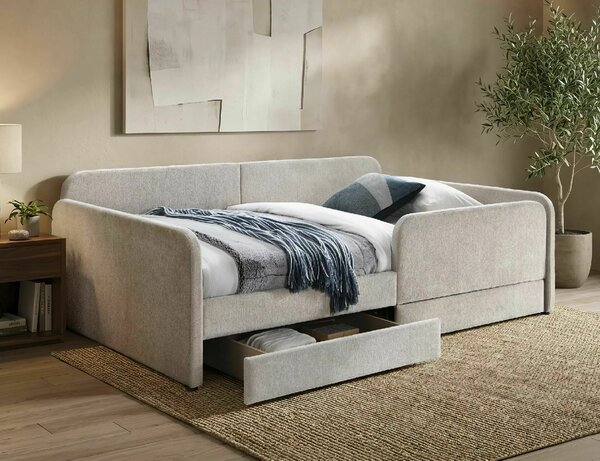 Tapecirani krevet ORVEXA s prostorom za pohranu 120 x 200 cm, bež
