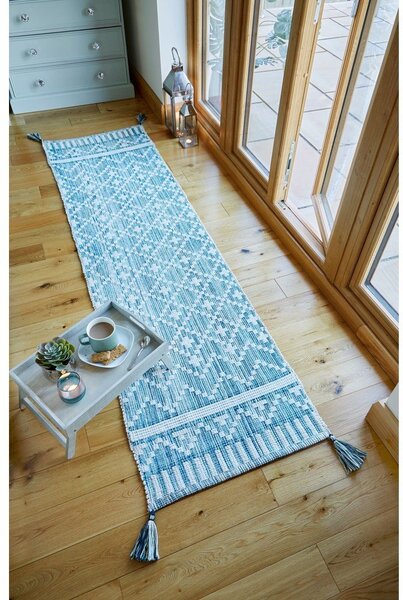 Bež-plava pamučna staza Flair Rugs Leela, 60 x 200 cm